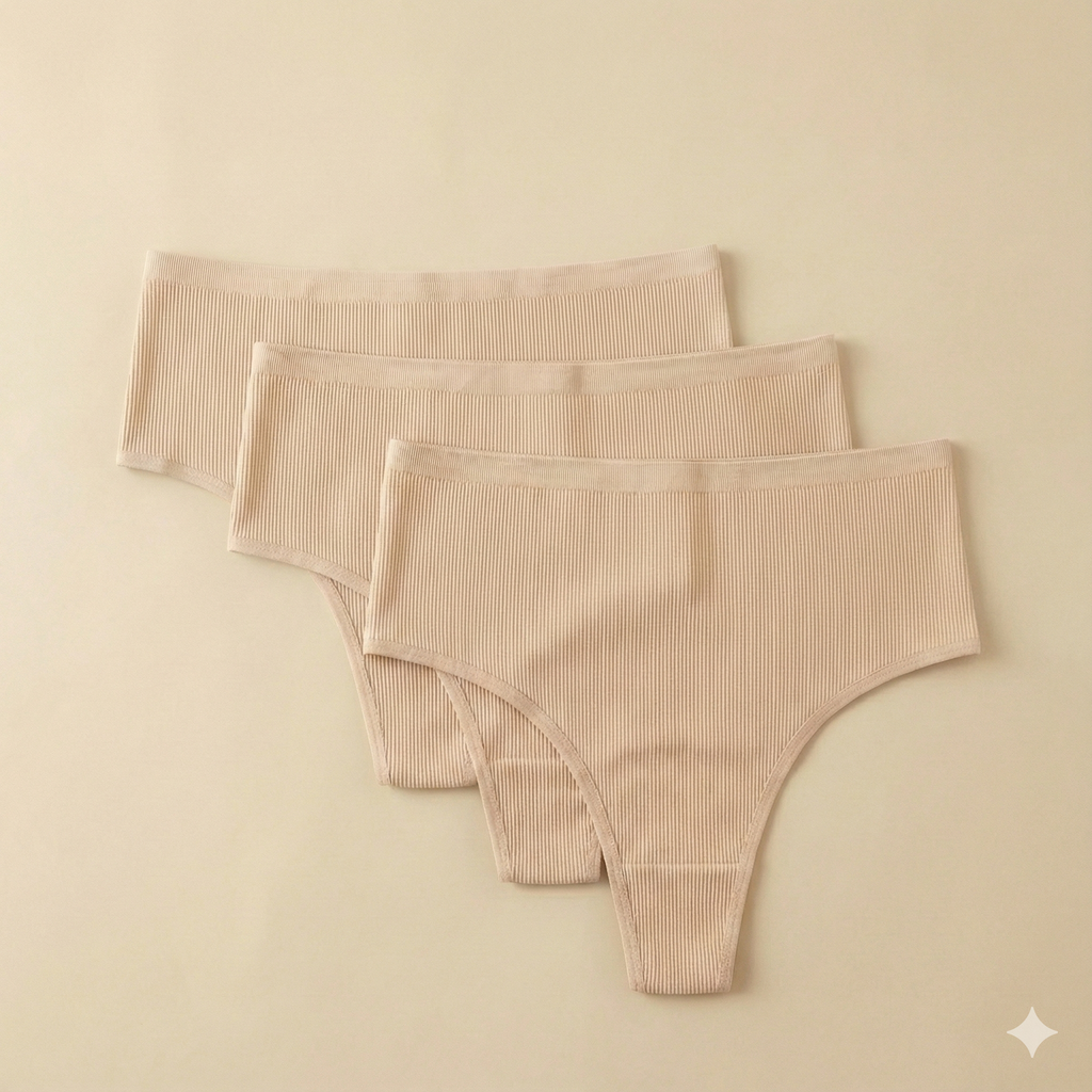 Ribbed Mid-Rise Thong (3-Pack)