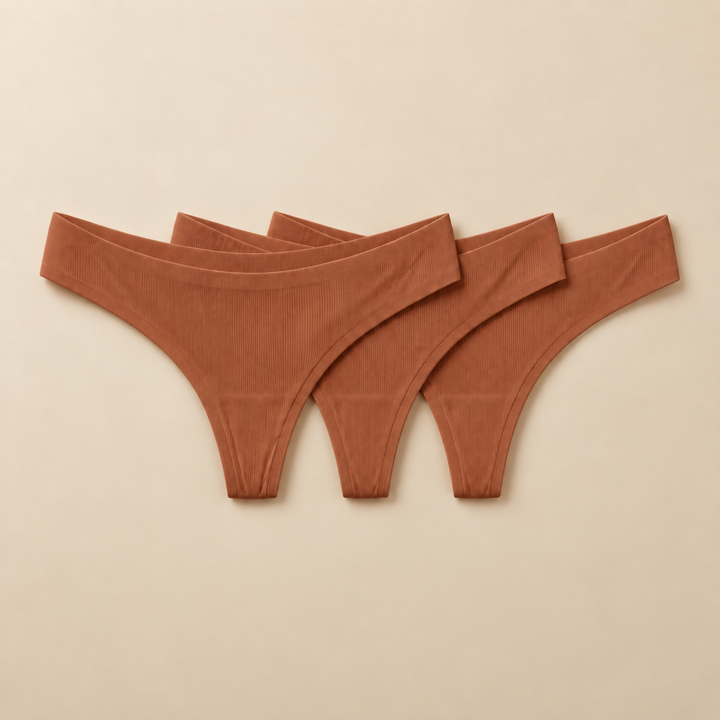 Brown Ribbed Bikini Thong (3-Pack)
